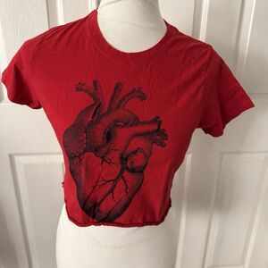Red Anatomical Heart Graphic Crop Top Jr Womens Small Alt Goth Punk Emo Baby Tee